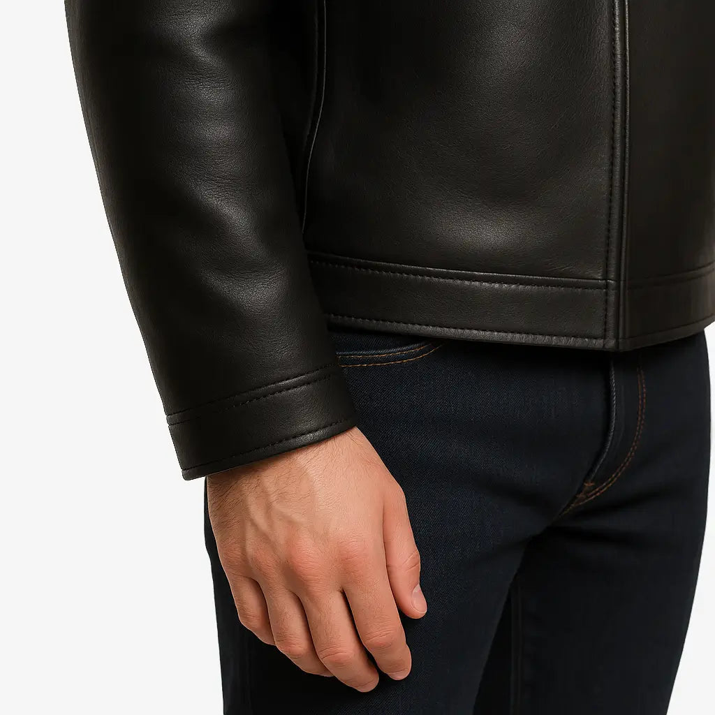 Jaqueta Masculina Casual Em Couro Com Bolsos