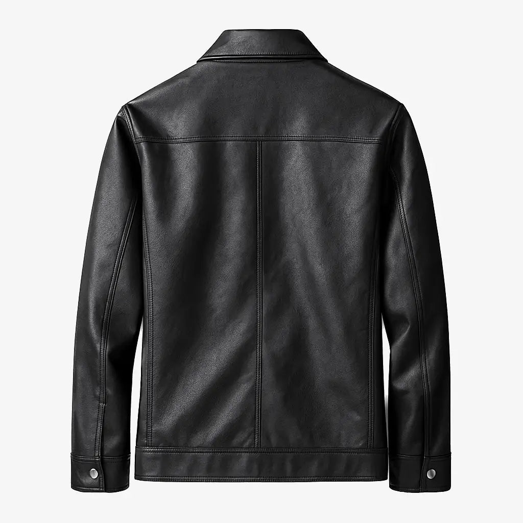 Jaqueta Masculina Casual Em Couro Com Bolsos