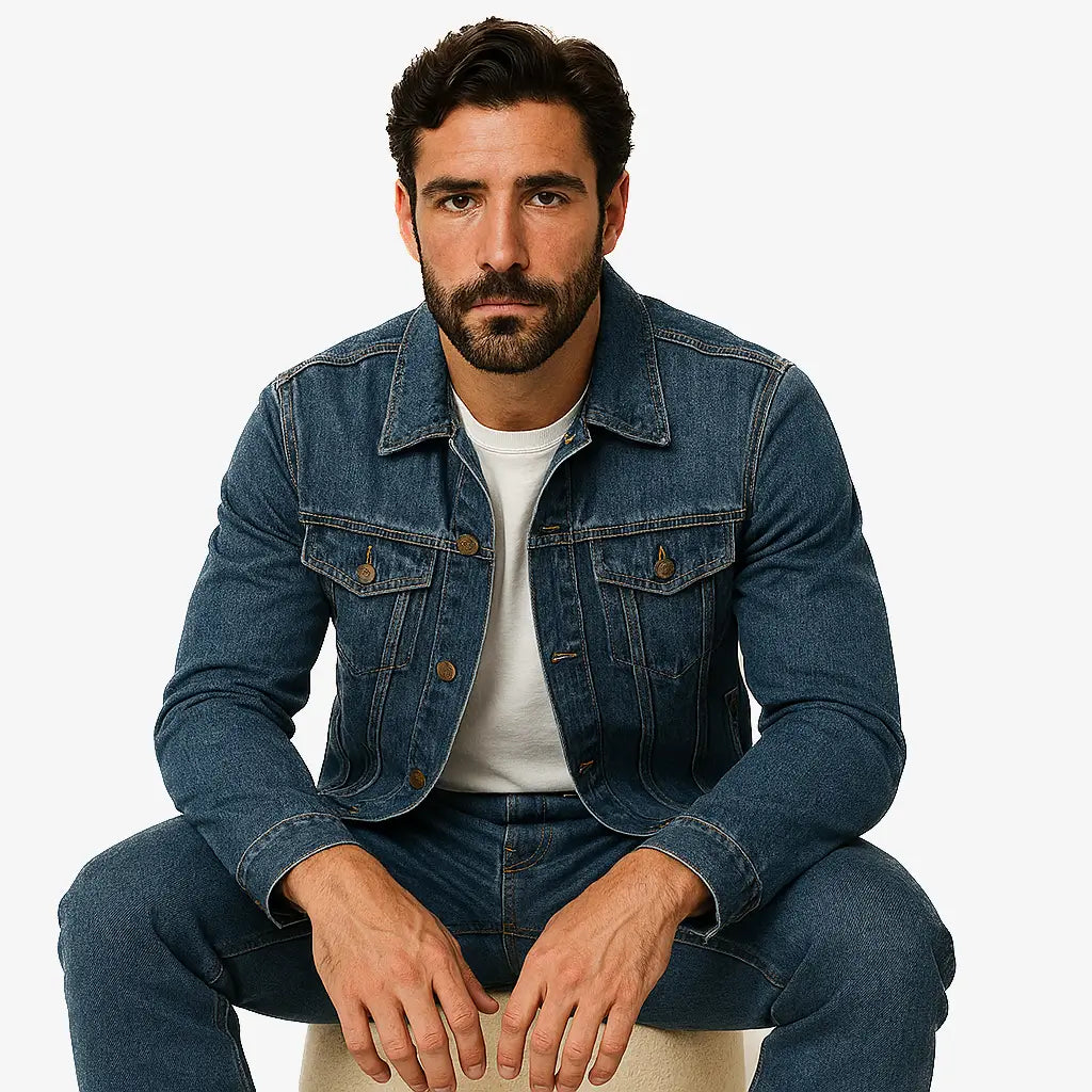 Jaqueta Jeans Masculina Clássica de Algodão com Elastano